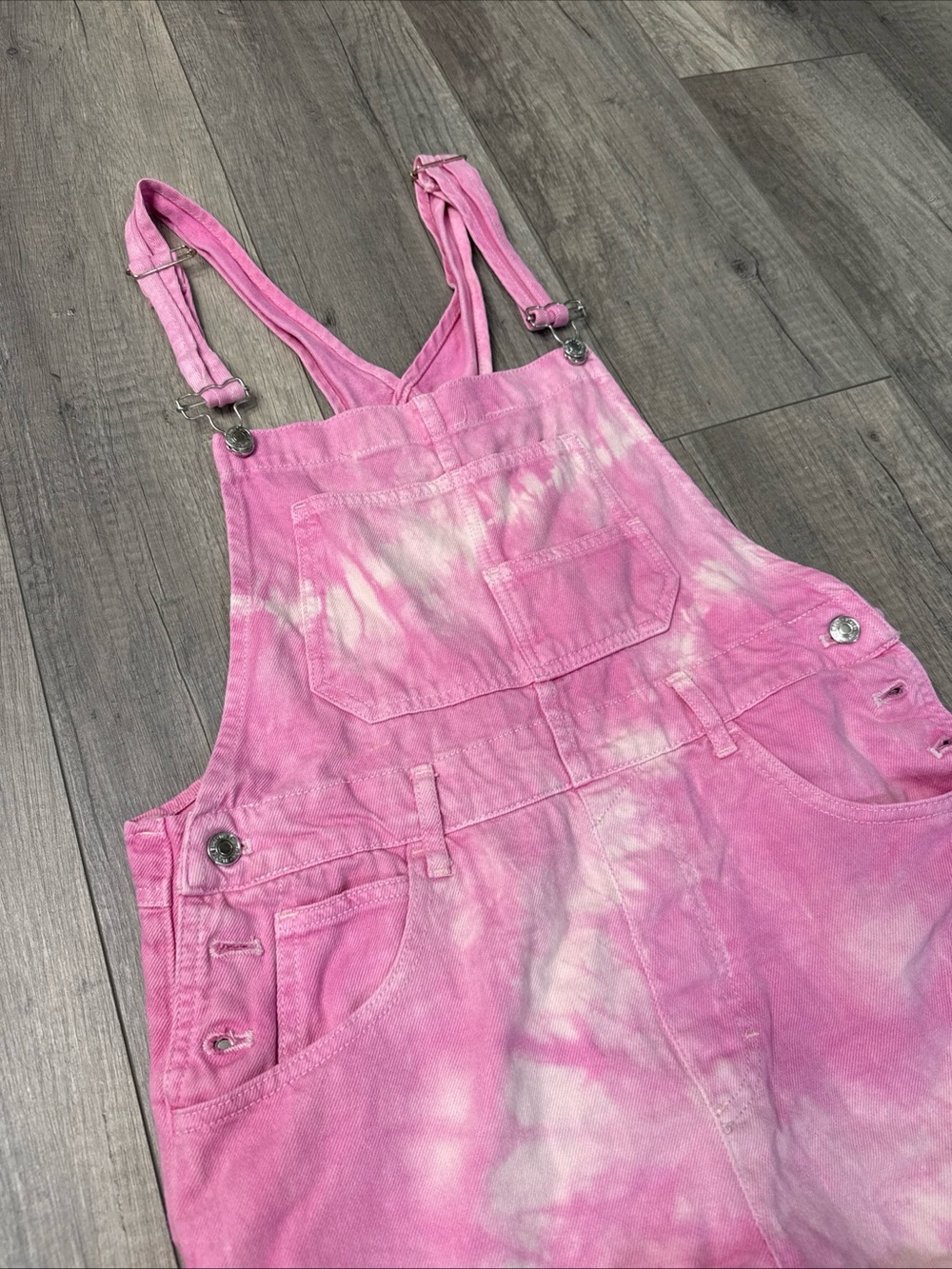 We The Free Pink Tie-Dye Short Overalls - Picture 2 of 5